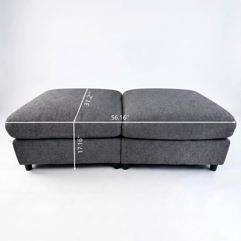 2-Piece Ottoman Footrest Set for Modular Sectional Sofa, Dark Gray