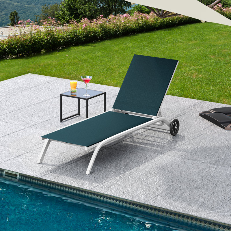 63.6" Long Reclining Chaise Lounge with Wheels (Set of 2), Green
