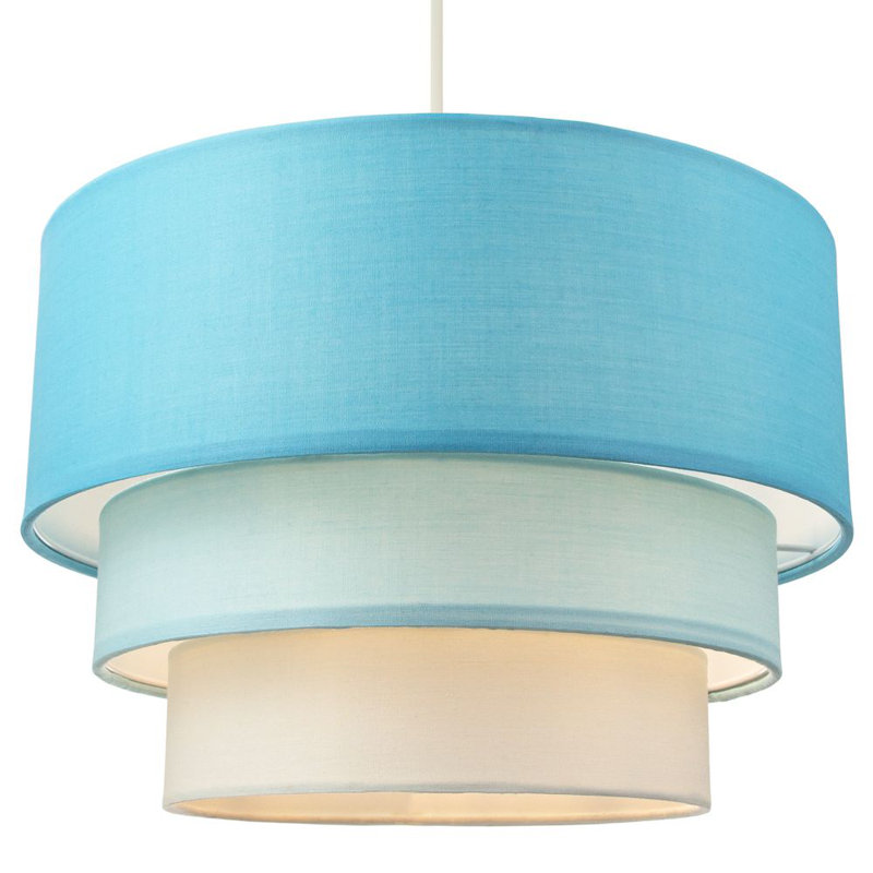 Contemporary Round Triple Tier Cotton Fabric Pendant Light Shade, Teal