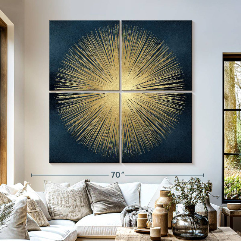 Avery Sunburst doré sur bleu I, H 57 po x l 57 po