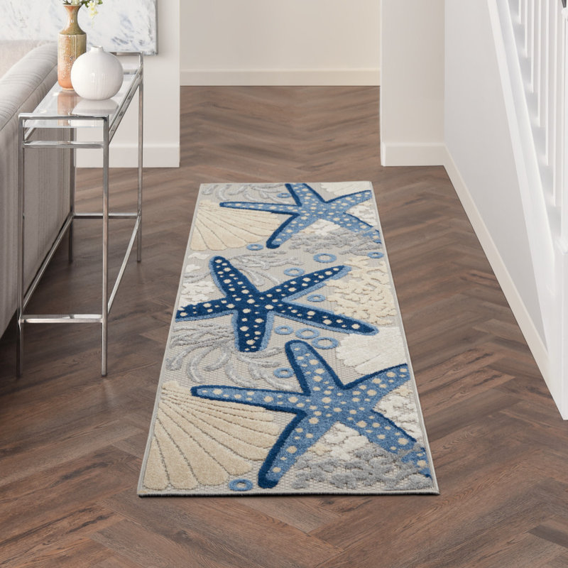 Tapis d'intérieur / extérieur bleu / gris Aarav, Tapis de couloir 2 pi 3 po x 8 pi