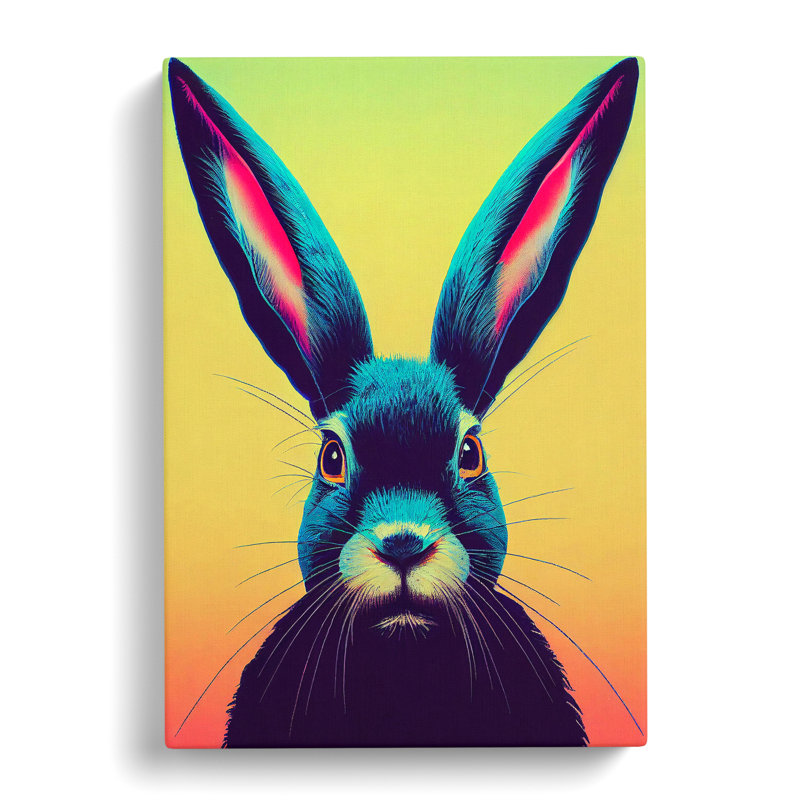 Neon Hare No.3 - Wrapped Canvas, 76cm H x 50cm W x 3cm D