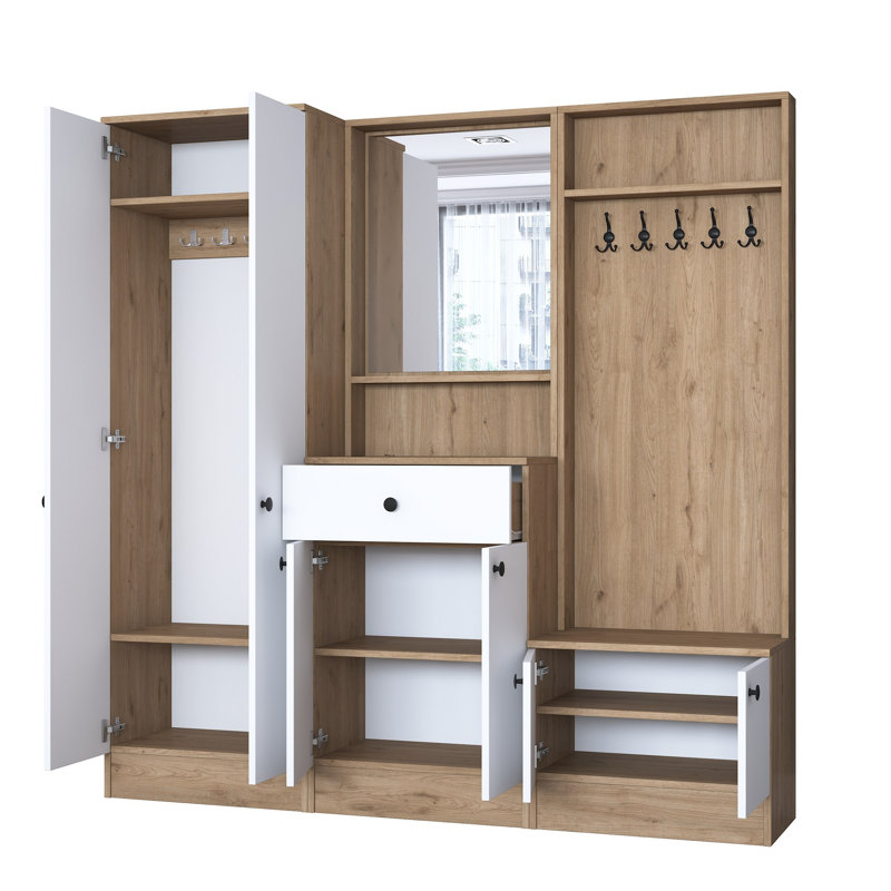 5-In-1 Entryway Hall Tree With Mirror, Shoe Storage And Coat Rack