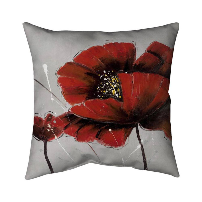 Red poppy flowers - 26"x26" Throw pillow - Poly twill - Print on demand, 26" H x 26" W