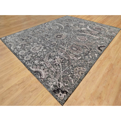 11'8" x 14'11" New Hand Knotted Brown Wool & Silk Rectangle Oriental Rug - MOA10290966