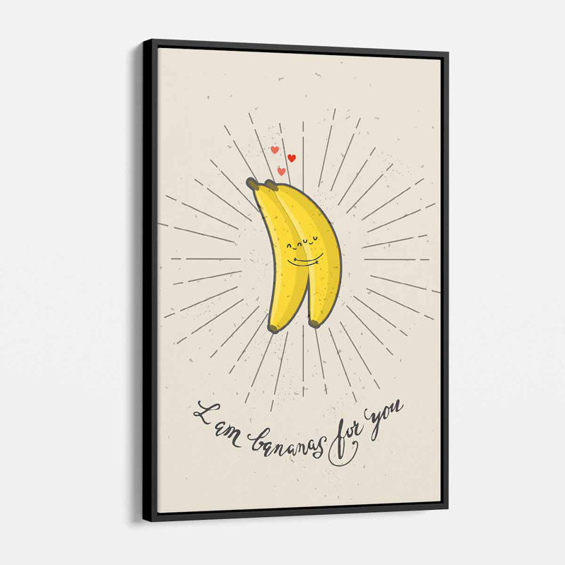«Aujane Beige I Am Bananas For You», art textuel sur toile, H 16 po x l 12 po, Cadre noir
