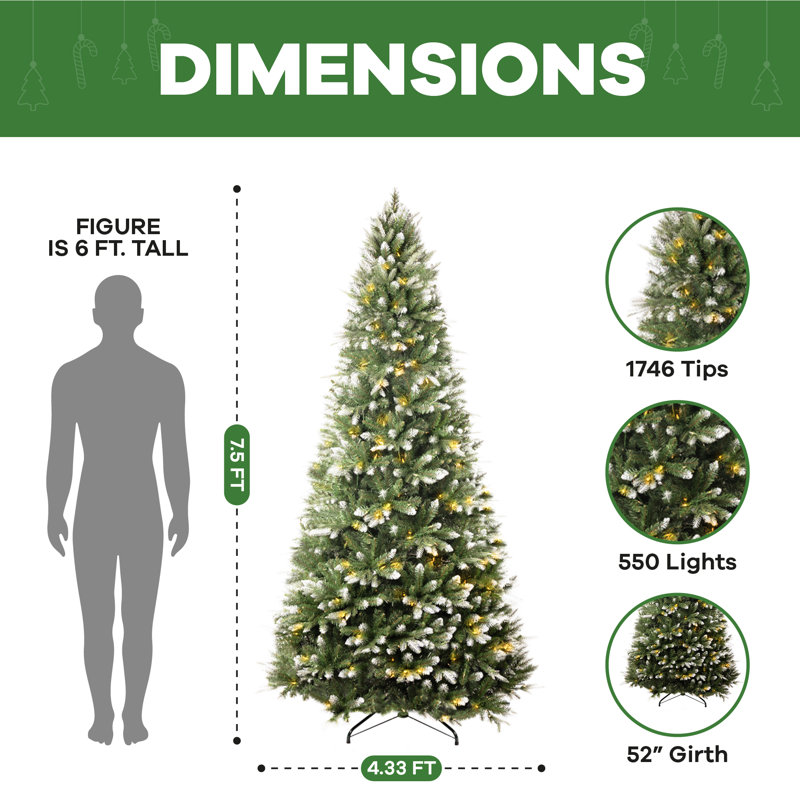 7.5 Ft Frosted Fir Pre-Lit Christmas Tree with Warm Lights