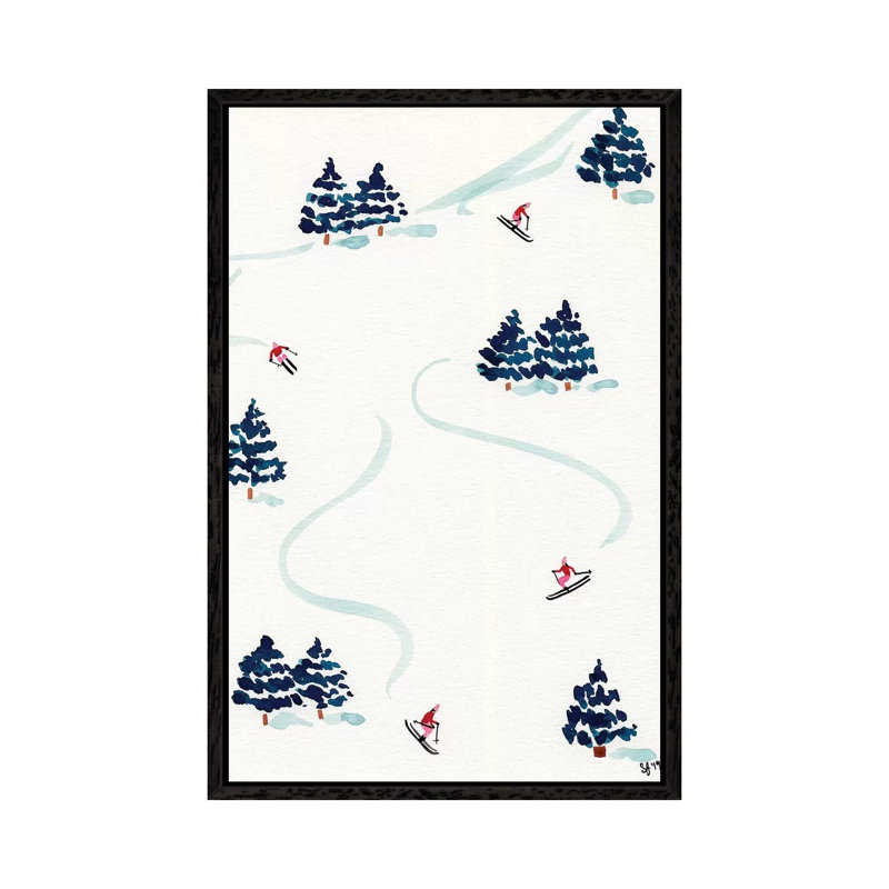 Little Skiers 1 Piece Painting on Canvas, 66.04cm H x 45.72cm W x 3.81cm D, Black Floater Framed