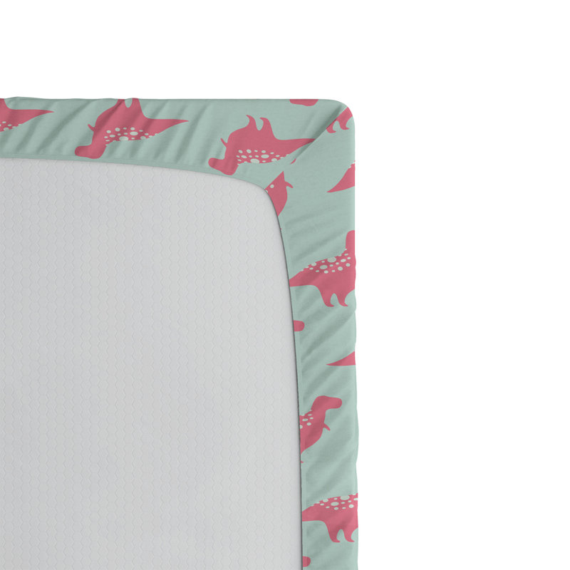 Ambesonne Dinosaur Fitted Sheet 2-Pack Trex Pattern Pastel Pink Mint Green, Full Fitted Sheet