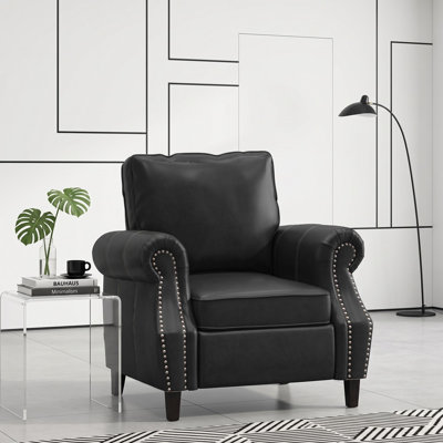 Fauteuil club en similicuir avec accoudoirs roulés et garniture cloutée pour le salon, la chambre à coucher ou le bureau