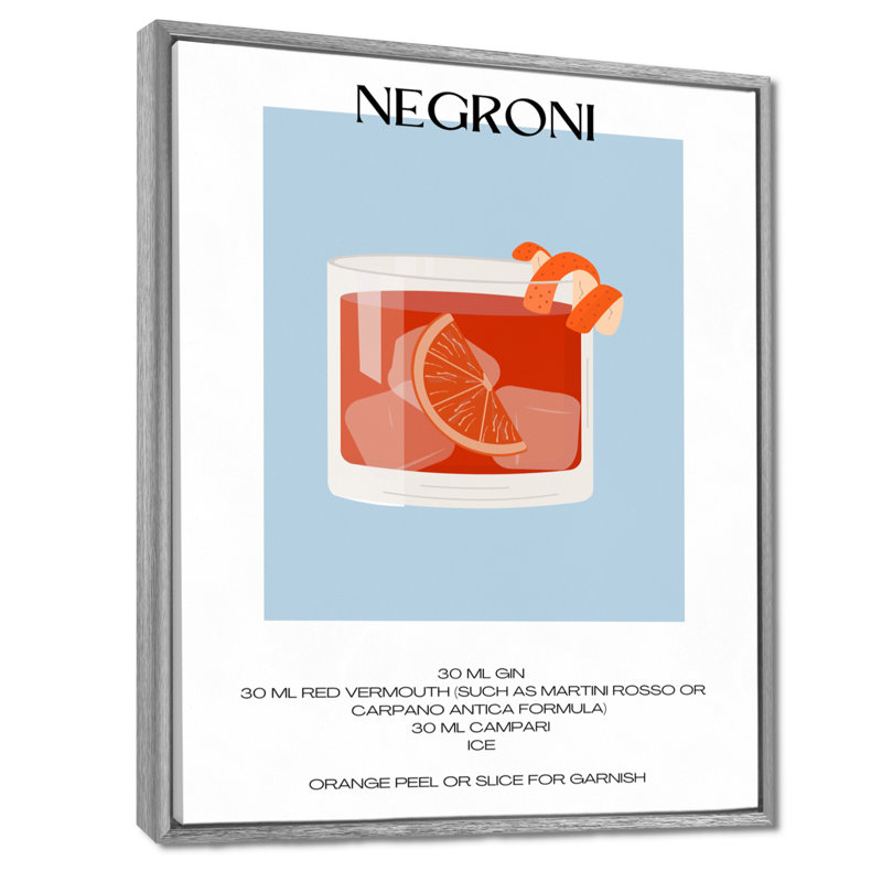 «Negroni Old Fashioned Glass Cocktail», reproduction d'art mural, Cadre flottant argent, H 40 po x l 30 po