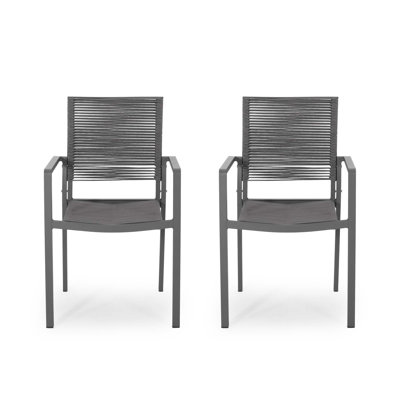 Outdoor Modern Aluminum Dining Chair With Rope Seat (Set Of 2)