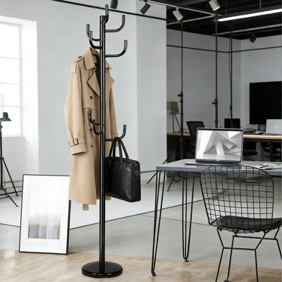 Freestanding Coat Rack Tree With Hooks, Multi-Functional Hallway Entryway Organizer For Hats, Jackets, Bags, And Umbrellas, Sturdy Metal Construction