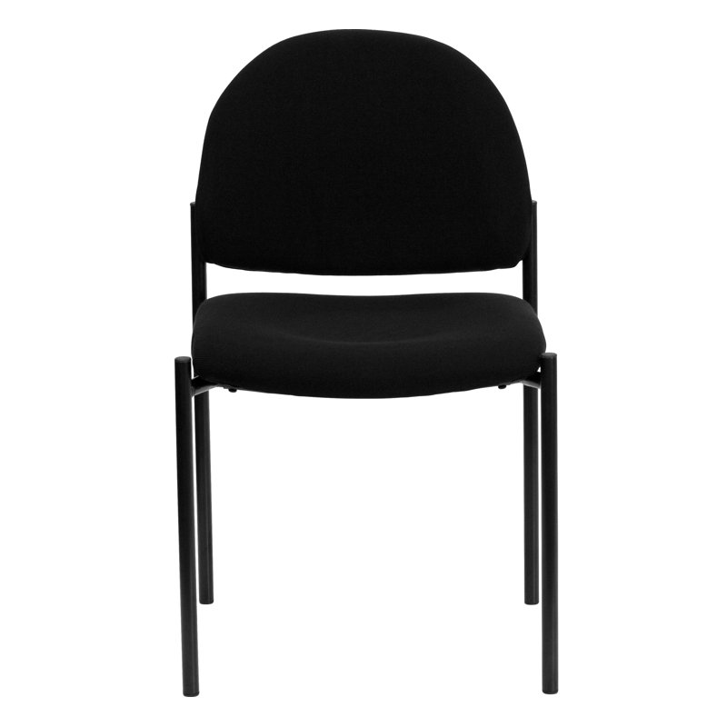 Black Fabric Stackable Metal Side Reception Chair with Contoured Cushions