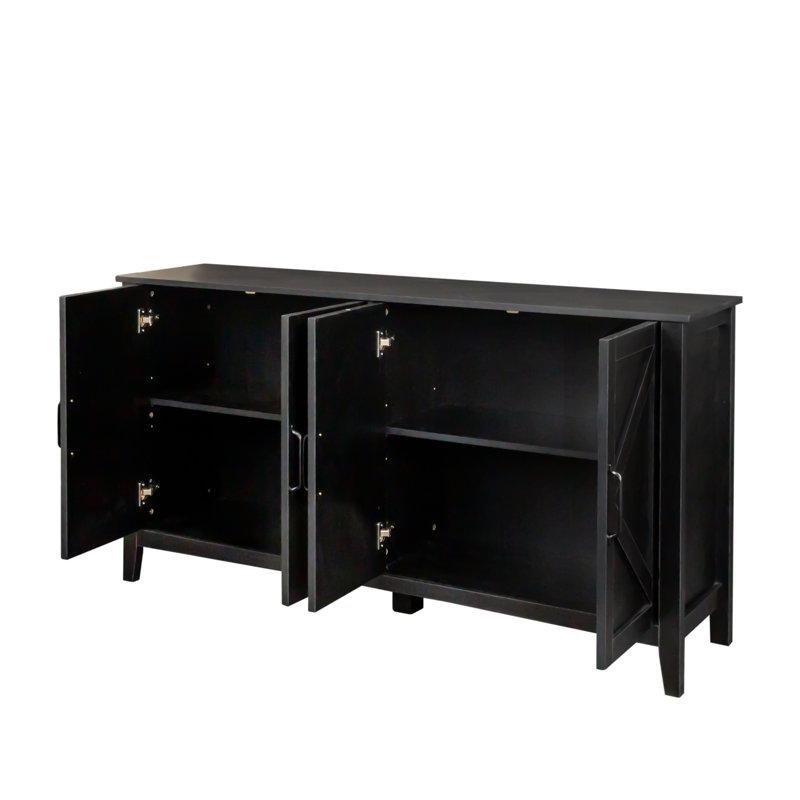 Armoire décorative 4 portes avec 4 portes et 4 tablettes ouvertes , Noir