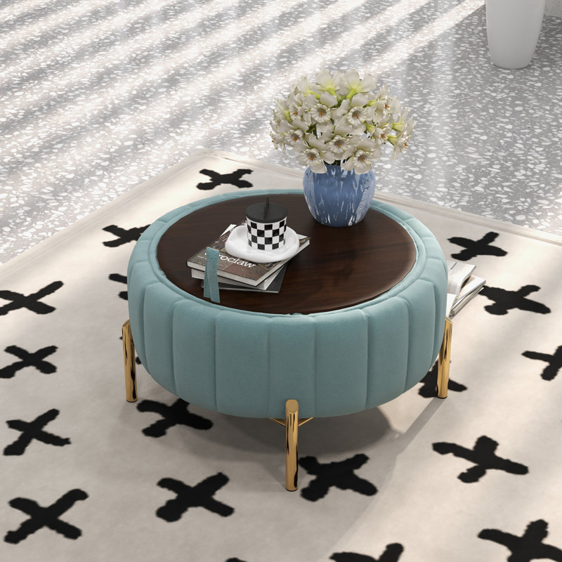 Rilee Velvet Ottoman, Blue Velvet