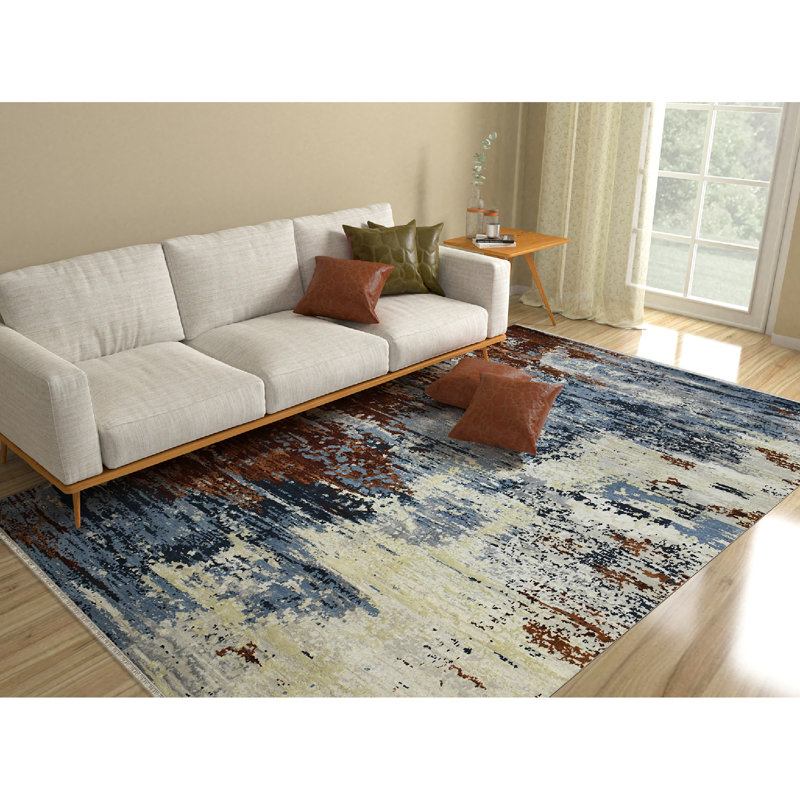 Tapis bleu / brun en laine / viscose Hermitage Beatrice, Rectangle 8 pi x 10 pi