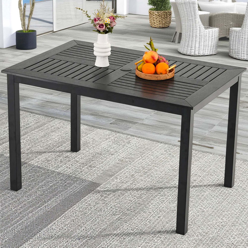 La table de salle à manger rectangulaire imperméable unique avec trou en fil métallique (couvercle inclus), Noir, Noir