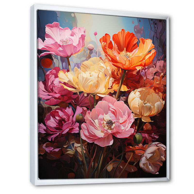 Tulipes, champs de couleur I - impressions sur toile florales, H 32 po x l 16 po x P 1 po, Cadre flottant blanc