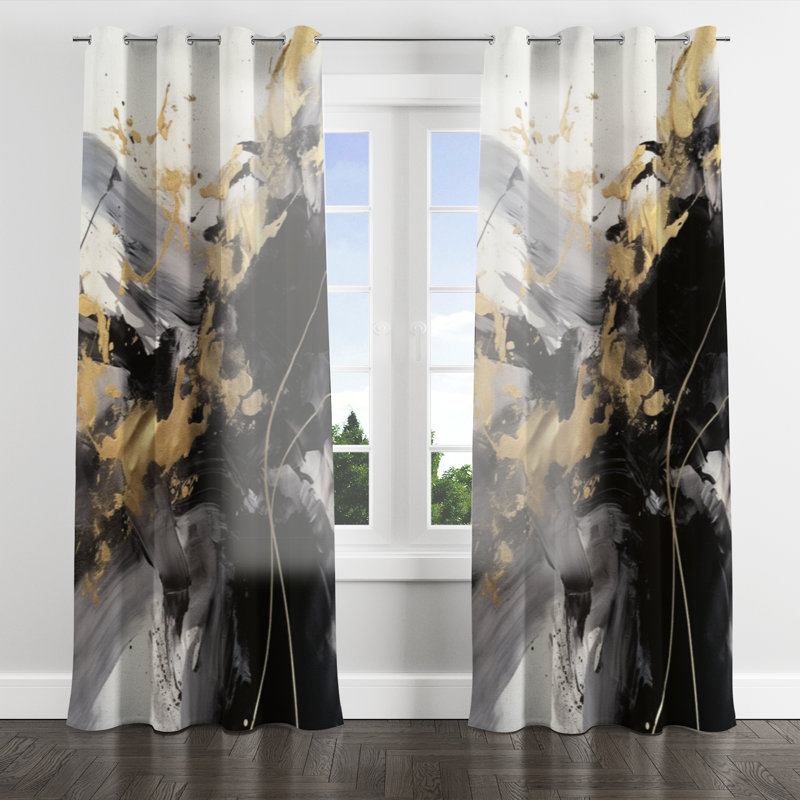 Andressa - Abstract Grommet Curtain - Velvet Room Darkening - 1 panel, 52" W x 95" L, Silver Grommets