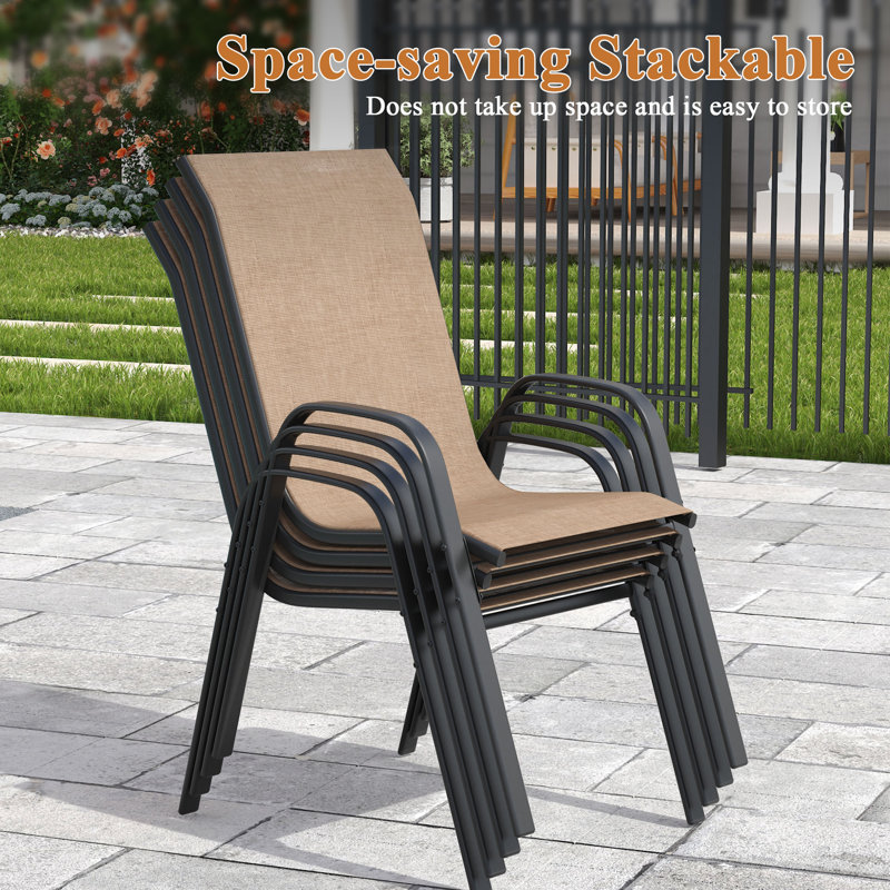 6-Person Outdoor Round Patio Dining Set With Stackable Chairs, Brown/Black