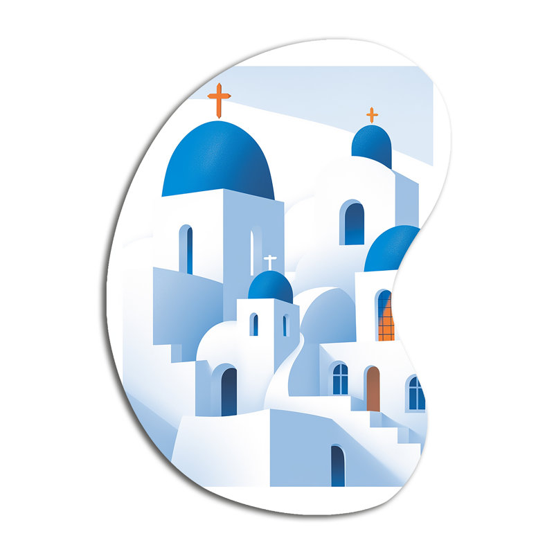 «Greek Santorini Odyssey IV - Unique Shape Grèce», reproduction d'art asymétrique, H 39 po x l 28 po