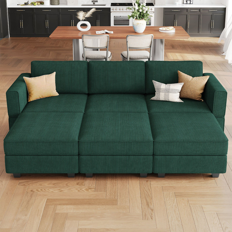 Hursey Rectangle Corduroy Sofa Bed Storage Couch Sleeper Convertible Different Shape Modular Sectional Sofa With Adjustable Armrest Backrest Movable Ottoman