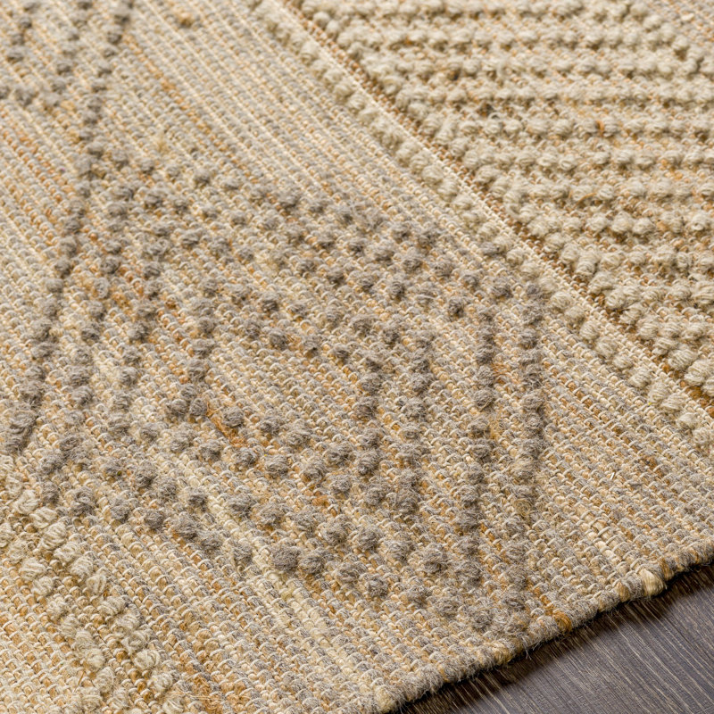 Tapis beige en laine et en jute tissé à la main Damron, Rectangle 6 pi x 9 pi