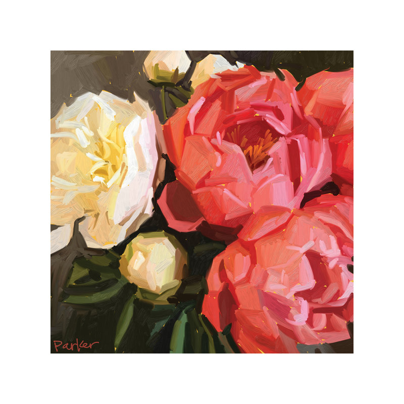 Coral Peonies - Wrapped Canvas Painting, 93.98 cm H x 93.98 cm W x 3.175 cm D