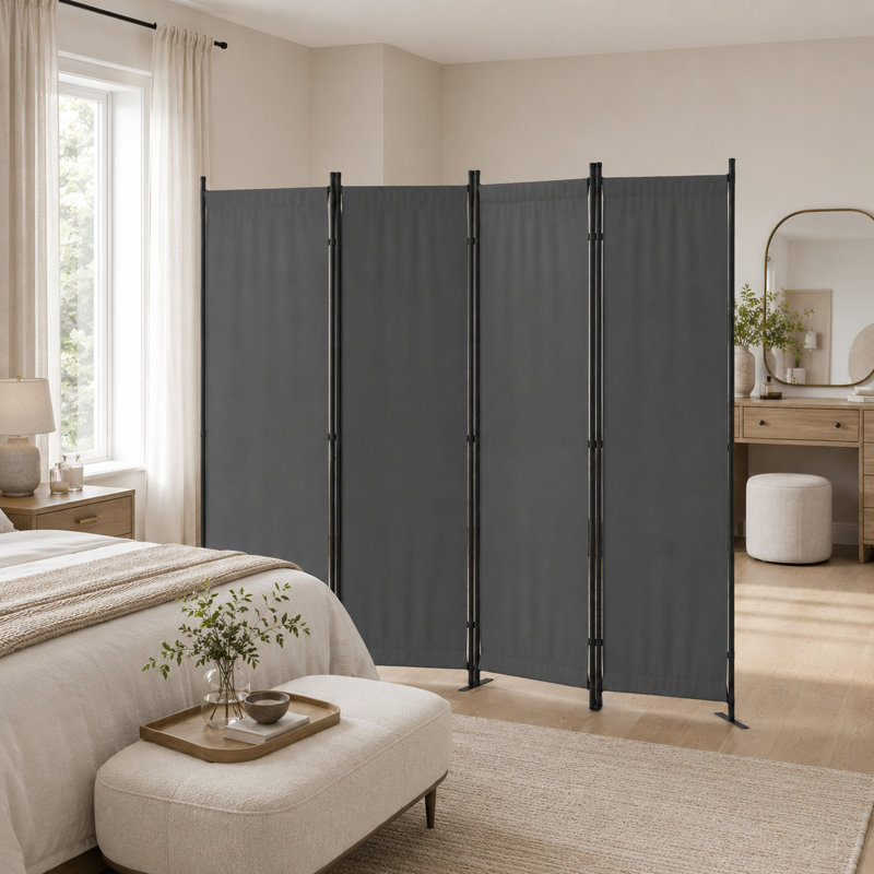 Paravent gris pliable en tissu à 4 panneaux de 6 pieds, fibre de polyester, opaque, structure en métal, portable, mobile, cloison de maison / bureau