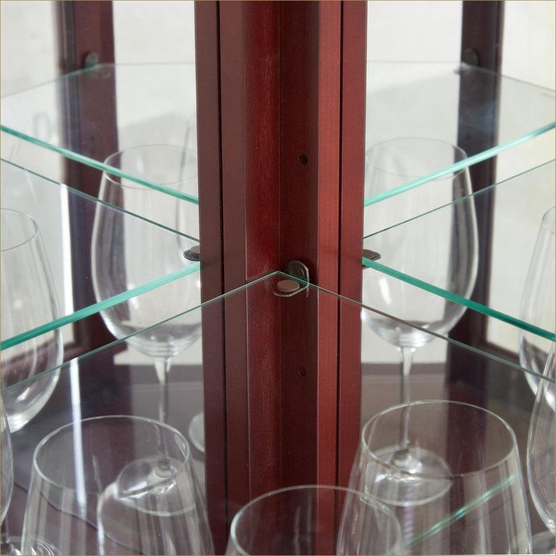 Armoires | Vitrine lumineuse en bois d'ingénierie, brun noyer, tablettes réglables en verre trempé, dossier en miroir, portes en verre à l'épreuve de la poussière, capacité de 150 lb | Traditionnel | En coin