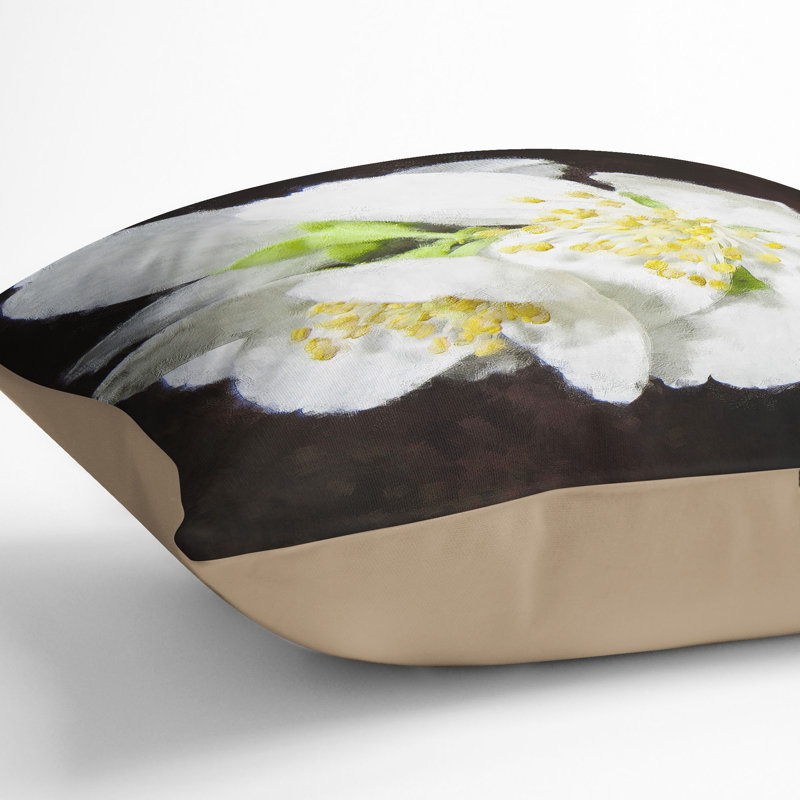 Jasmine Flowers Painting Cushion with Filling, Stone, 55cm H x 55cm W x 20cm D
