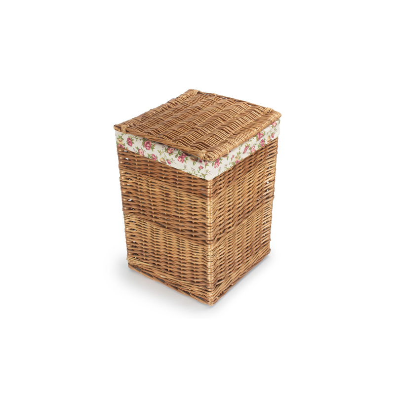 Wicker Square Laundry Basket with Lining, Light Steamed, Small (50cm H x 33cm W x 33cm D)