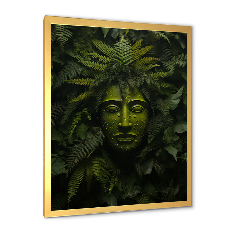 " Modern Tribal Forest Mask ", Gold Single Picture Framed, 44" H x 34" W x 1.5" D