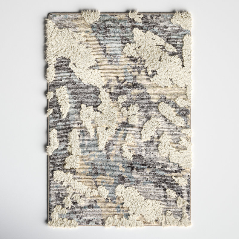 Arcus Abstract Hand Knotted Cream Area Rug, Rectangle 2' x 3'