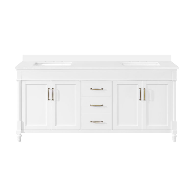 Salisbury 72" Pure White Double Sink Bathroom Vanity with Brass Hardware