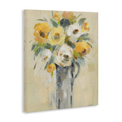 Art abstrait sur toile, fleurs abstraites en pot, design par Silvia Vassileva