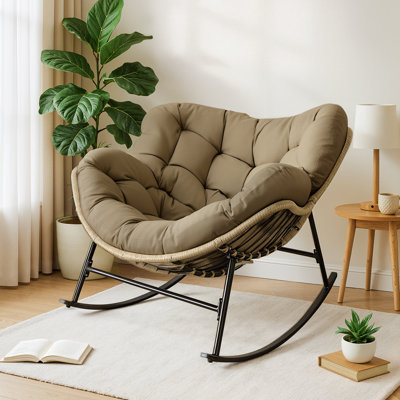 Oversized Papasan Rocking Chair Indoor Outdoor With 5.1 Inch Thick Cushion