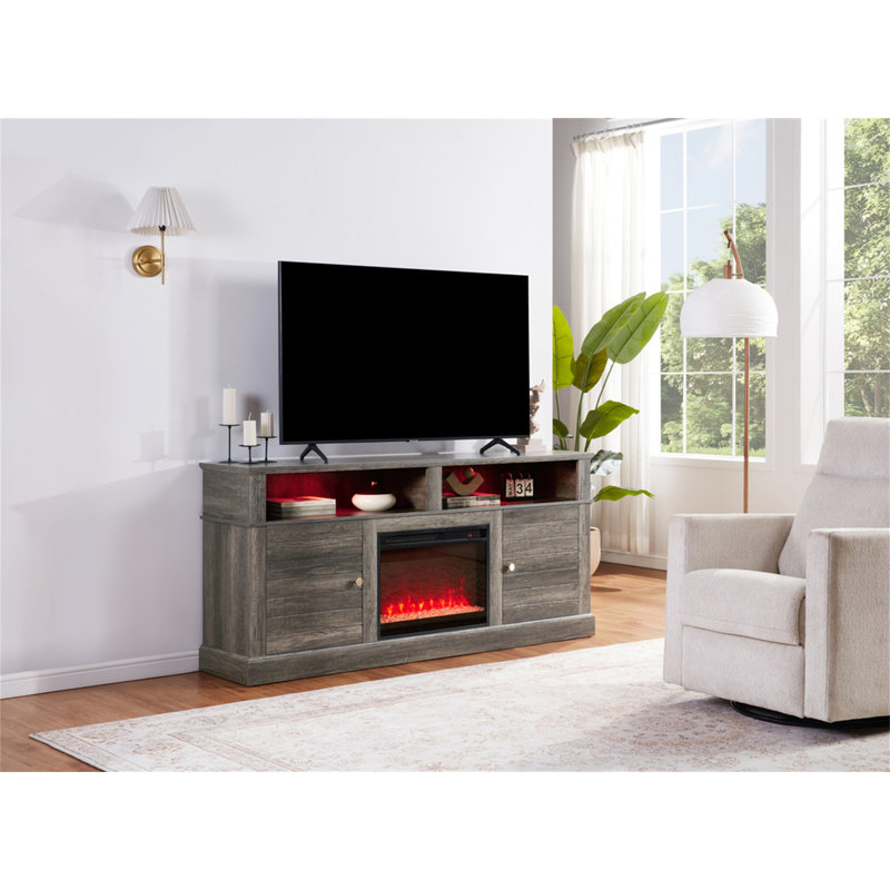 Console avec foyer et chauffage Iris, Gris