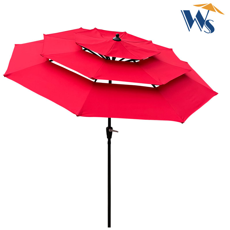 Parasol extérieur de 2,75 m (9 pi 3 po) avec inclinaison et résistance au vent - Rouge, imperméable, pour terrasse et jardin, ouverture par manivelle