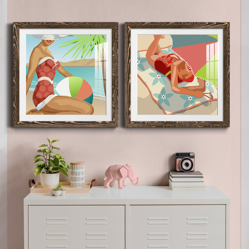 «Beach Beauty I», ensemble de 2 cadres photo, Cadre en érable, H 35,5 po x l 71 po x P 1,5 po