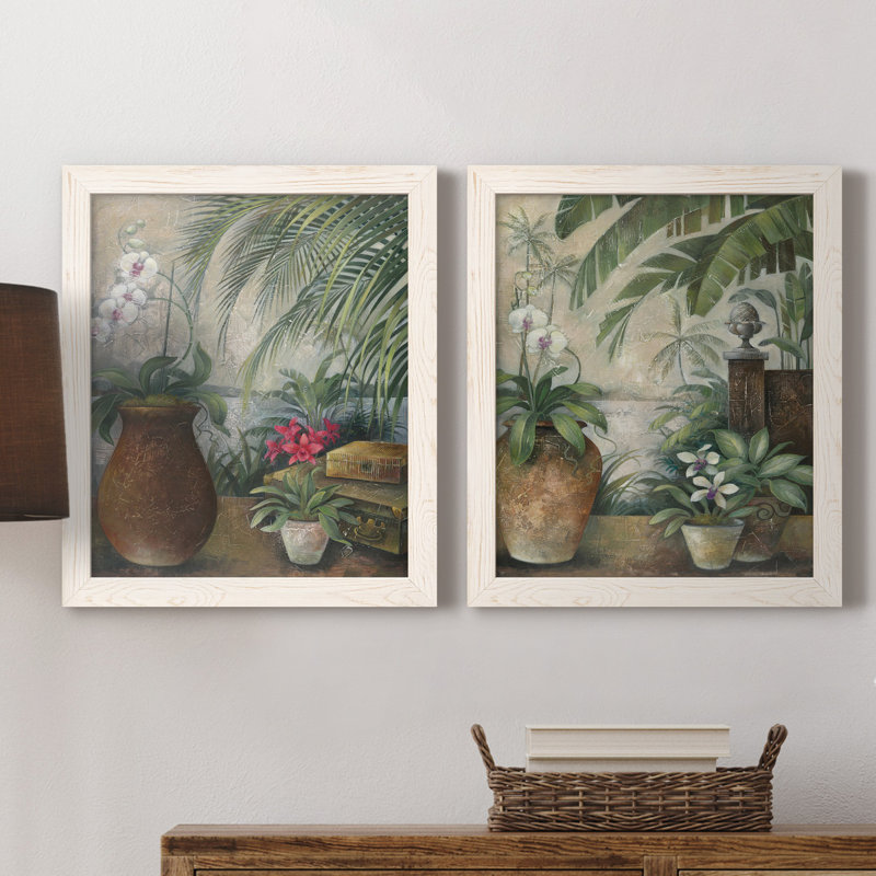 Orchidées au paradis I - ensemble de 2 reproductions d'art graphique, Toile blanche encadrée, Pas de tapis