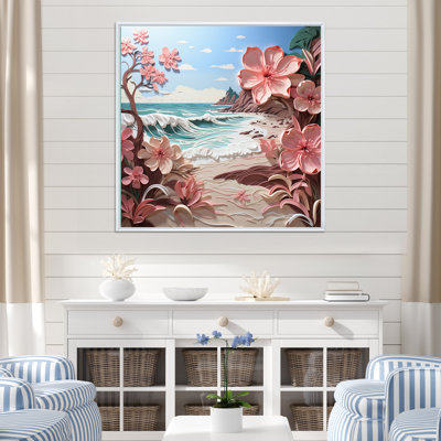 Pink Beachside Bloom Papercut II - Nautical & Beach Canvas Prints