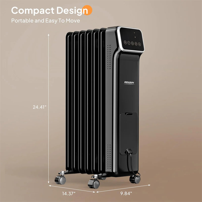 1500-Watt Black Indoor Electric Oil-Filled Radiator Space Heater With WIFI Function, Black