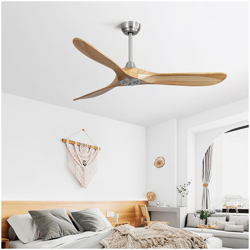 Ventilateur de plafond 60 pouces sans lumière 3 pales en bois massif avec télécommande pour moteur à courant continu