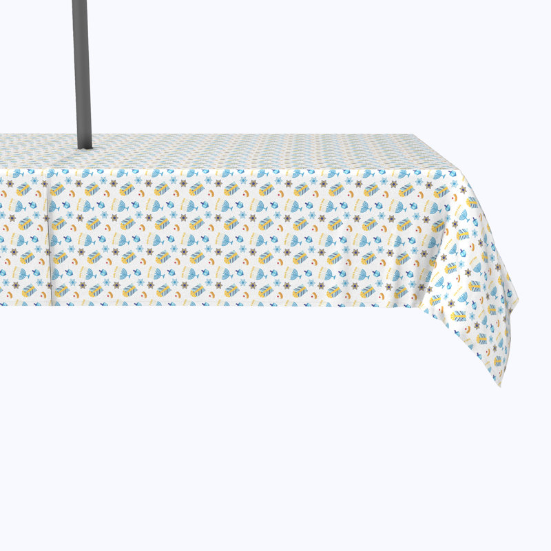 Geometric Hanukkah Tablecloth, 84" x 60", Cute Menorahs and Stars