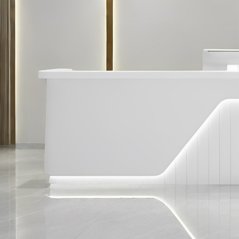 Computer Desk, Front Desk & Writing Desk with Spacious Storage and Lockable Drawers for Office or Reception Area, White