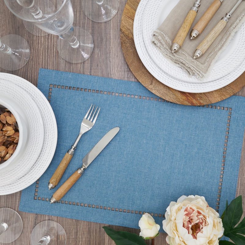 Neith Polyester No Pattern Rectangle Placemat, Denim