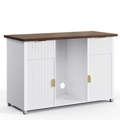 54'' Modern Coffee Bar Cabinet with Fridge Space, Mini Fridge Cabinet with Power Outlet for Dining Room and Home Bar