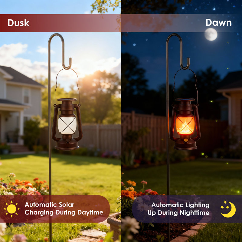 Vintage Solar & USB-C Rechargeable LED Lantern with Flame Effect (Set of 2)